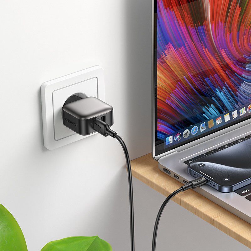 Мережевий зарядний пристрій BOROFONE BAS51A 2 USB 2.4A 12W + кабель USB - TYPE-C, чорний Мережевий зарядний пристрій BOROFONE BAS51A 2 USB 2.4A 12W + кабель USB - TYPE-C, чорний
