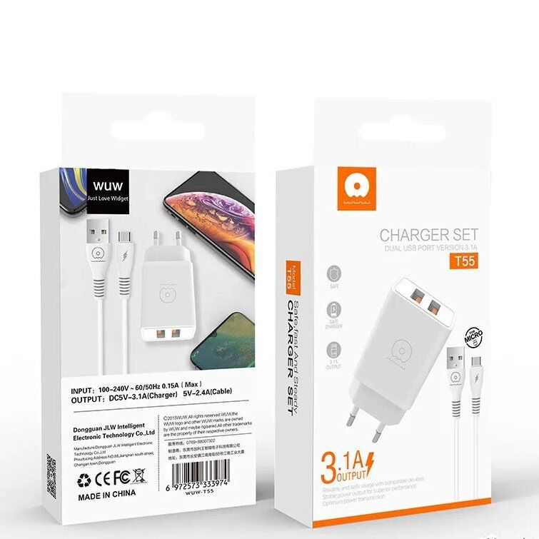 Мережевий зарядний пристрій WUW T55 2USB 3.1A + USB Type-C 2.4A БІЛИЙ (70) Мережевий зарядний пристрій WUW T55 2USB 3.1A + USB Type-C 2.4A БІЛИЙ (70)