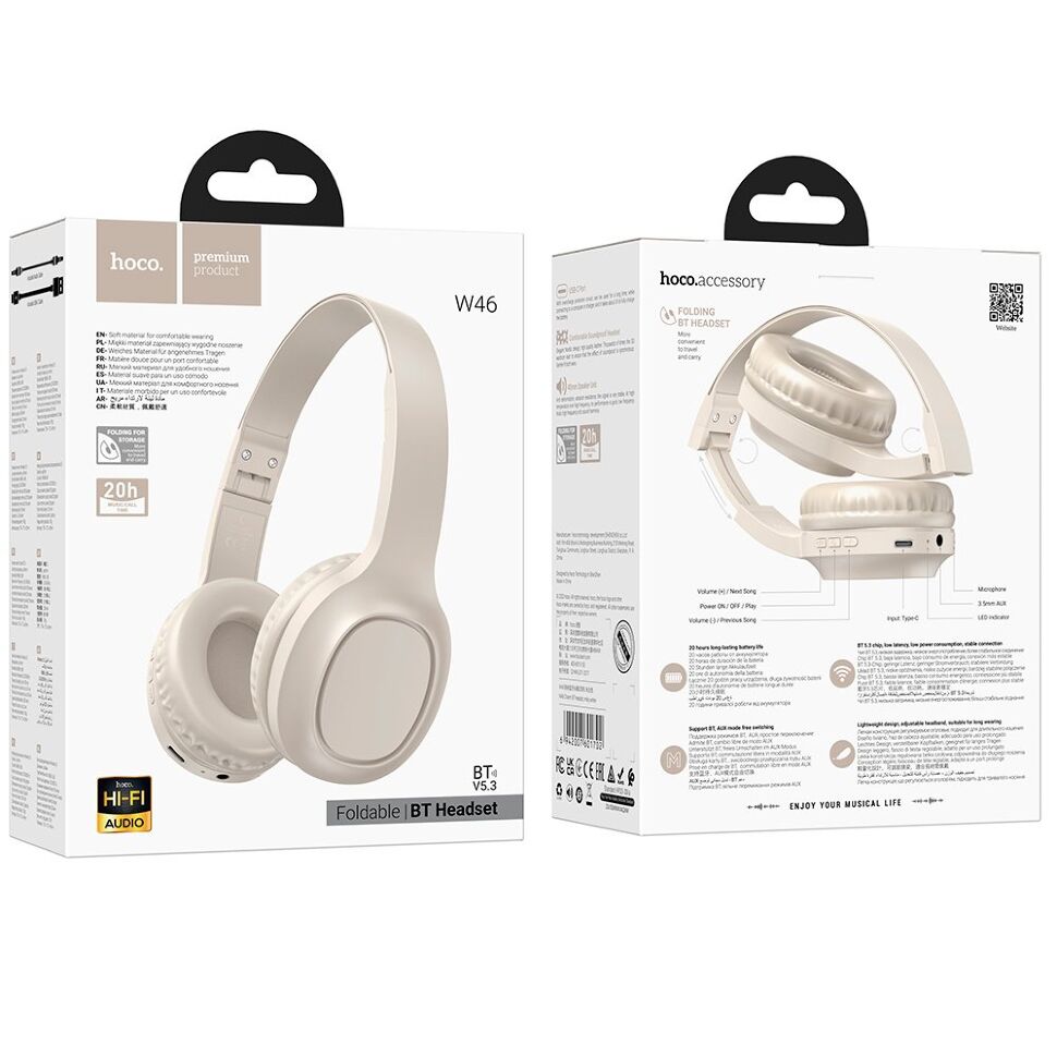 Бездротові повнорозмірні навушники HOCO W46, білий Бездротові повнорозмірні навушники HOCO W46, білий