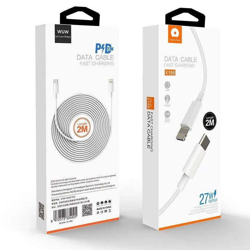 Кабель USB-C WUW X188 Type-C - Lightning 27W PD 2 метри (45)