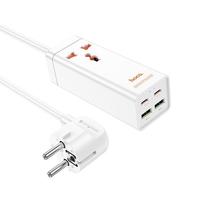 Мережевий подовжувач Hoco AC10A 65W з 2xUSB, 2xType-C та 1 розеткою (білий)