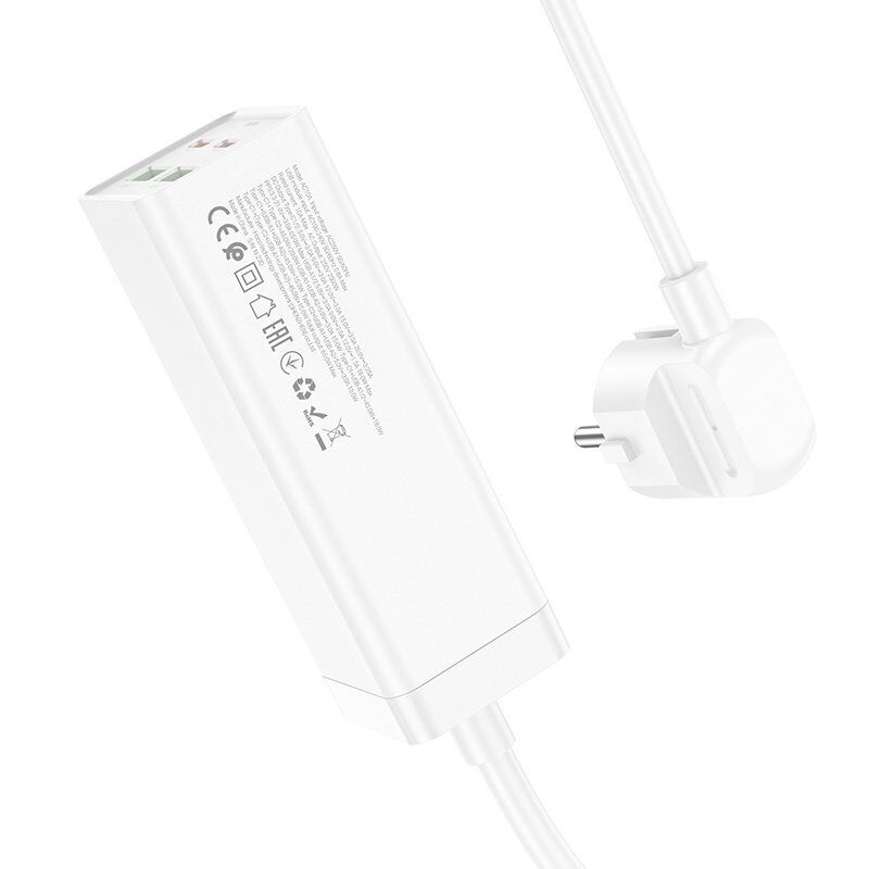 Мережевий подовжувач Hoco AC10A 65W з 2xUSB, 2xType-C та 1 розеткою (білий)