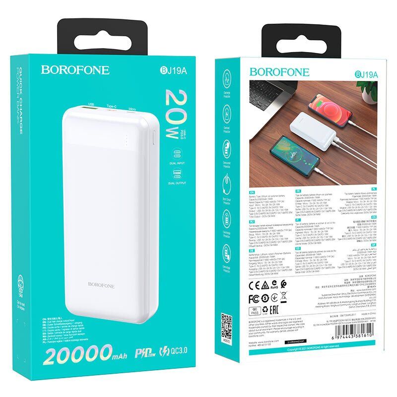 Power Bank Borofone BJ19A PD20W + QC3.0 20000mah Power Bank Borofone BJ19A PD20W + QC3.0 20000mah