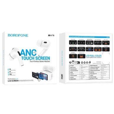 Бездротові навушники BOROFONE BW76 з активним шумозаглушенням (ANC) та LED-дисплеєм, білий Бездротові навушники BOROFONE BW76 з активним шумозаглушенням (ANC) та LED-дисплеєм, білий
