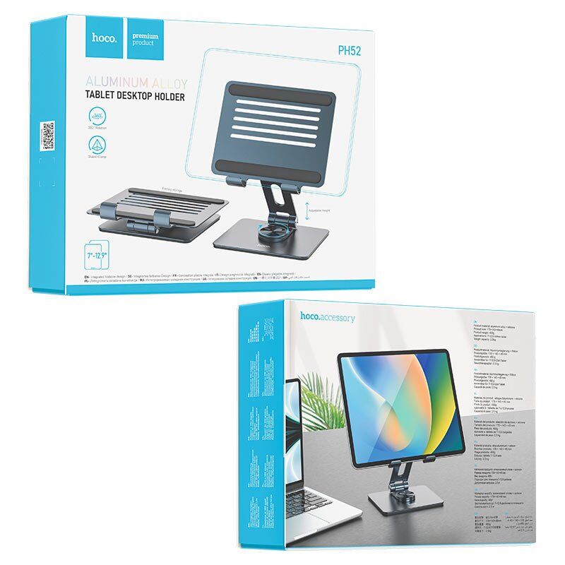 Настільний тримач HOCO PH52 Might metal rotating для планшету від 7" до 12,9", СІРИЙ Настільний тримач HOCO PH52 Might metal rotating для планшету від 7" до 12,9", СІРИЙ