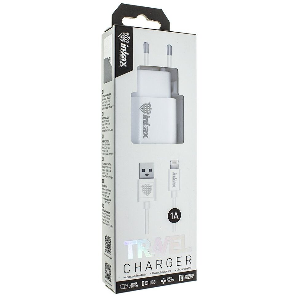 Мережевий зарядний пристрій INKAX CD-08 1.0A + USB кабель LIGHTNING