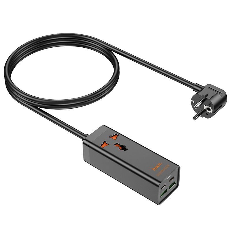 Мережевий подовжувач Hoco AC10A 65W з 2xUSB, 2xType-C та 1 розеткою (чорний)