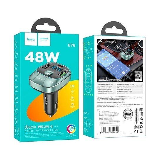 FM трансмітер HOCO E76 Bluetooth з гучним зв'язком СIРИЙ FM трансмітер HOCO E76 Bluetooth з гучним зв'язком СIРИЙ