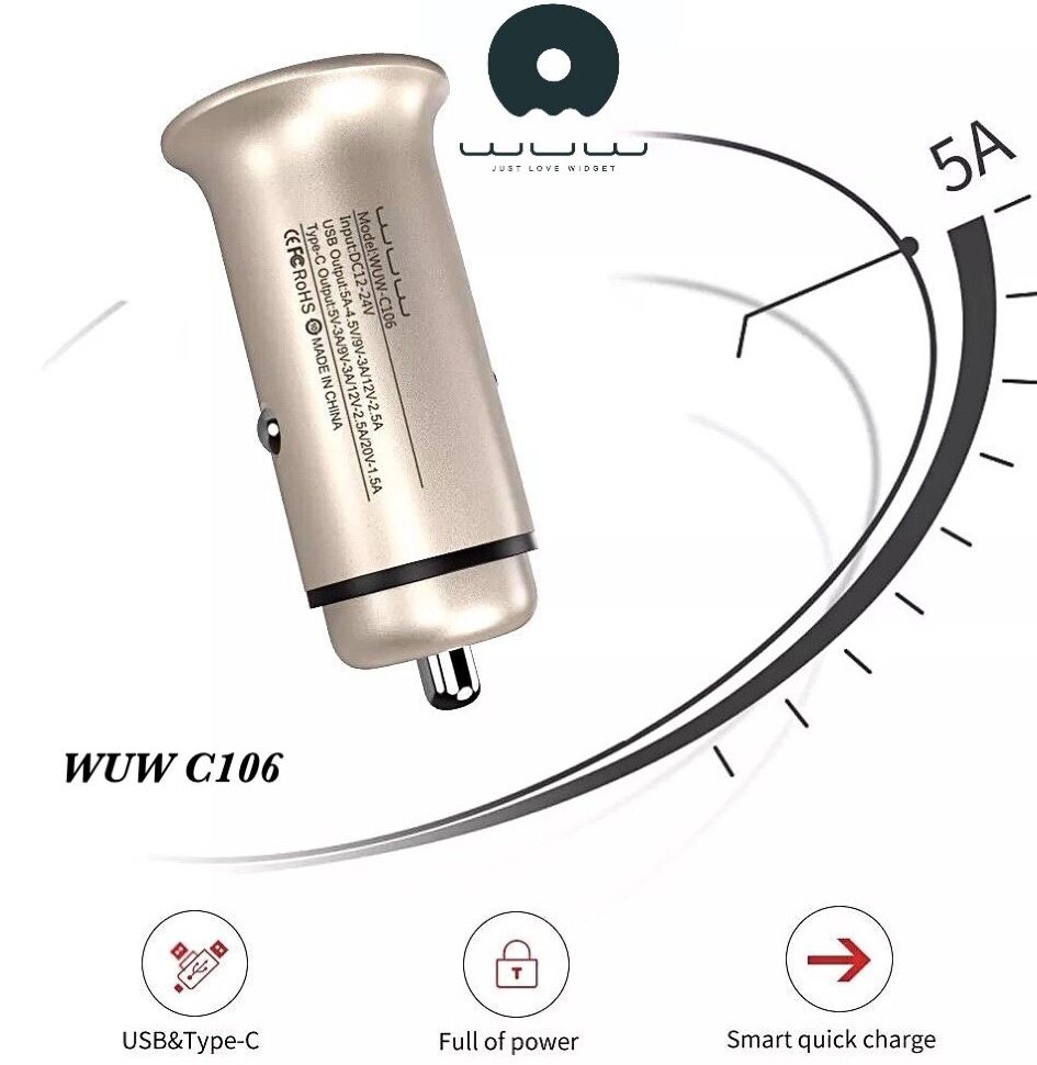 Автомобільний зарядний пристрій WUW C106 USB + TYPE-C PD золотий