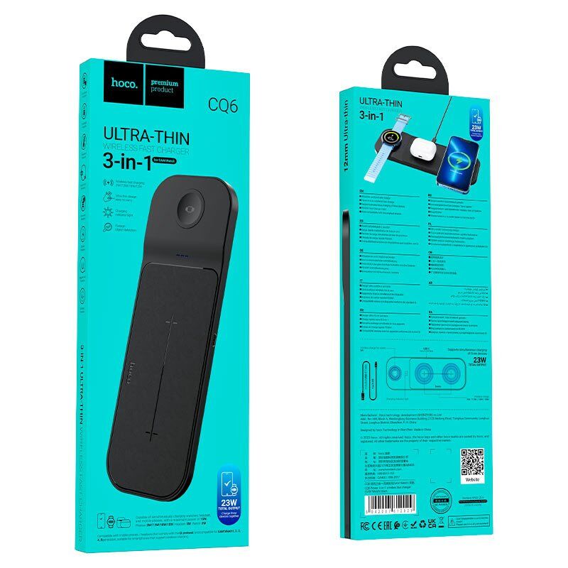 Бездротовий зарядний пристрій HOCO CQ6 3В1 GALAXY WATCH ЧОРНИЙ