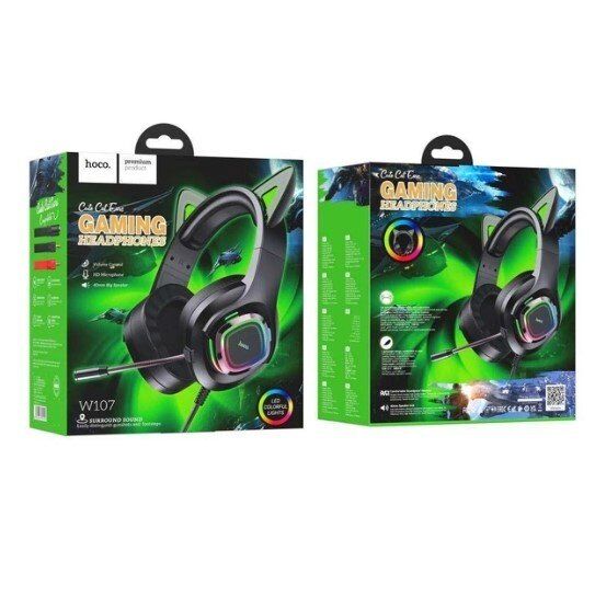 Дротова комп'ютерна гарнiтура HOCO W107 ELF CAT, чорний