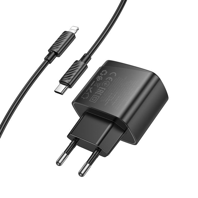 Мережевий зарядний пристрій HOCO CS61A TYPE-C PD 30W + USB QC 3.0 + КАБЕЛЬ Type-C - Lightning, чорний