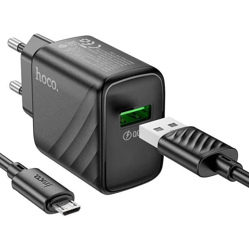 СЗУ HOCO CS21A QC 3.0 (1USB/18W) + USB - MicroUSB (32pc) (черный)