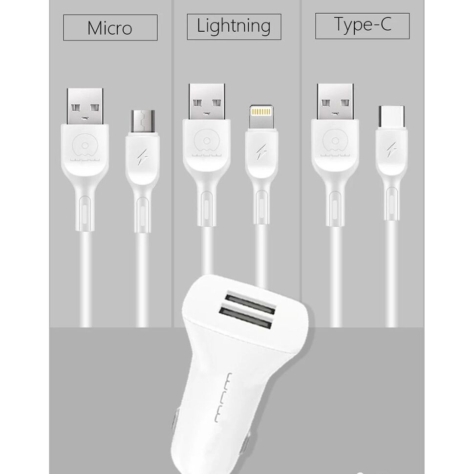 Автомобільний зарядний пристрій WUW T43 2 USB 2.4A + USB Type-C