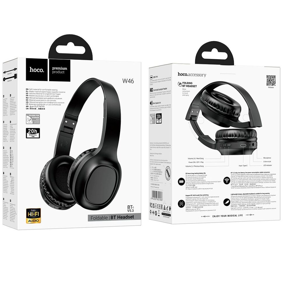 Бездротові повнорозмірні навушники HOCO W46, чорний Бездротові повнорозмірні навушники HOCO W46, чорний