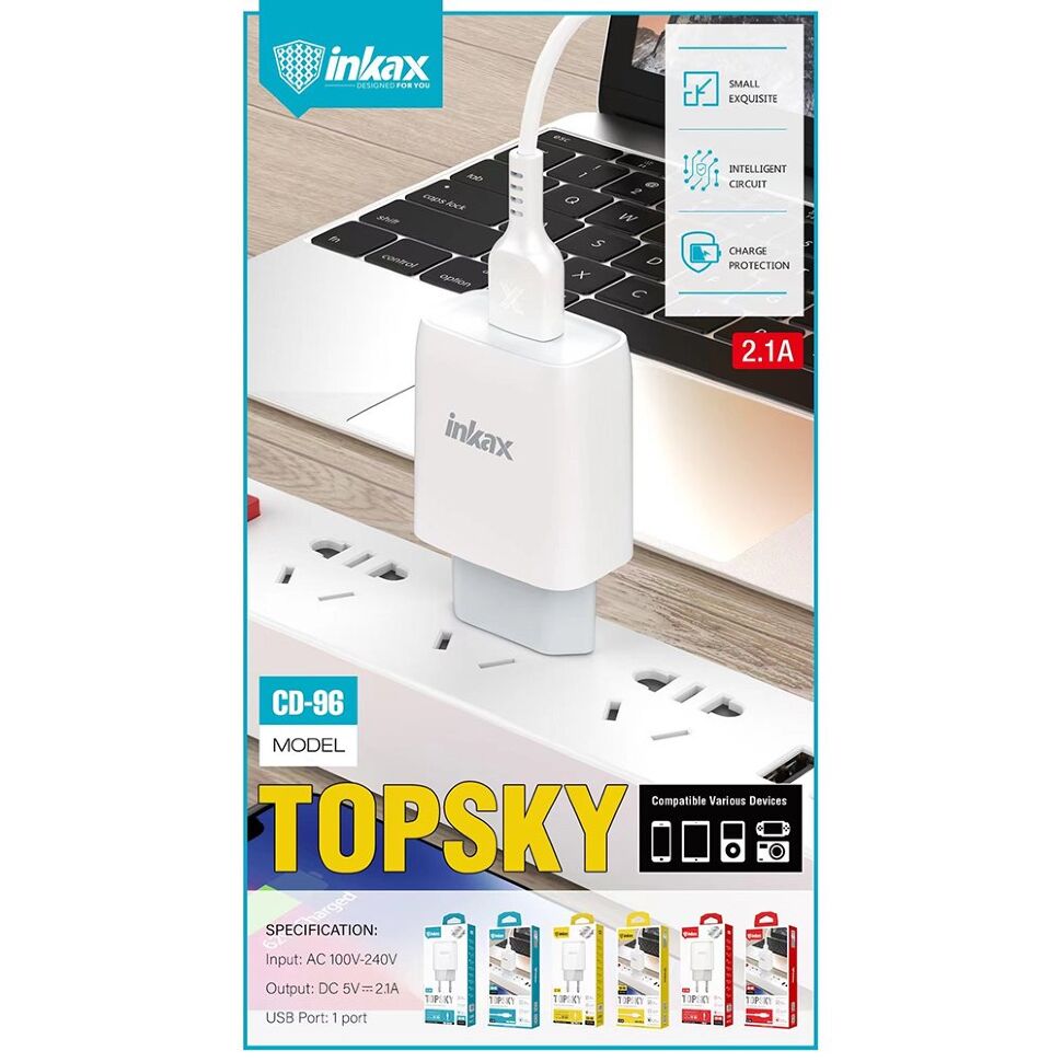 Мережевий зарядний пристрій INKAX CD-96 2.1A + USB кабель Lightning for IPhone Мережевий зарядний пристрій INKAX CD-96 2.1A + USB кабель Lightning for IPhone