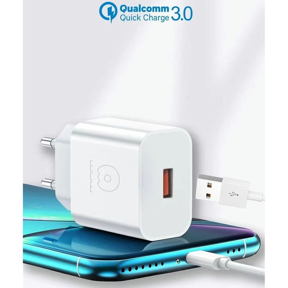 Мережевий зарядний пристрій WUW T59 18W QC3.0 + USB Type-C БІЛИЙ Мережевий зарядний пристрій WUW T59 18W QC3.0 + USB Type-C БІЛИЙ