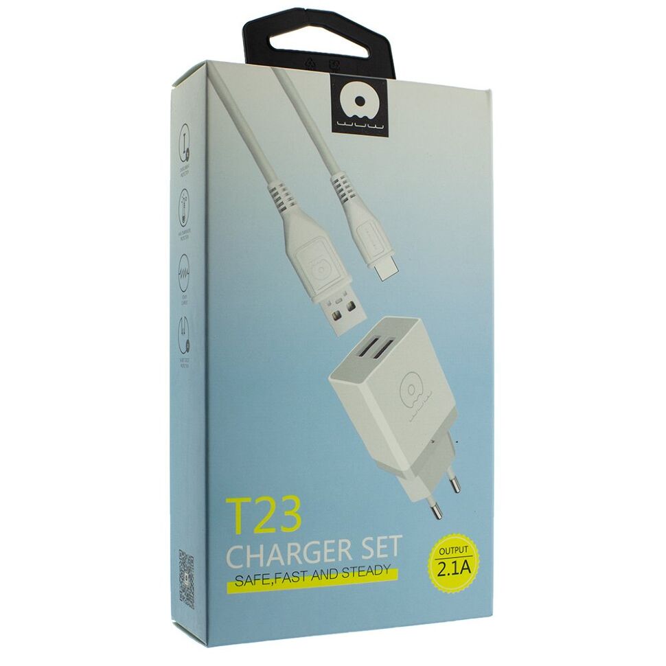 Мережевий зарядний пристрій WUW T23 2 USB + USB Micro 2100 mA