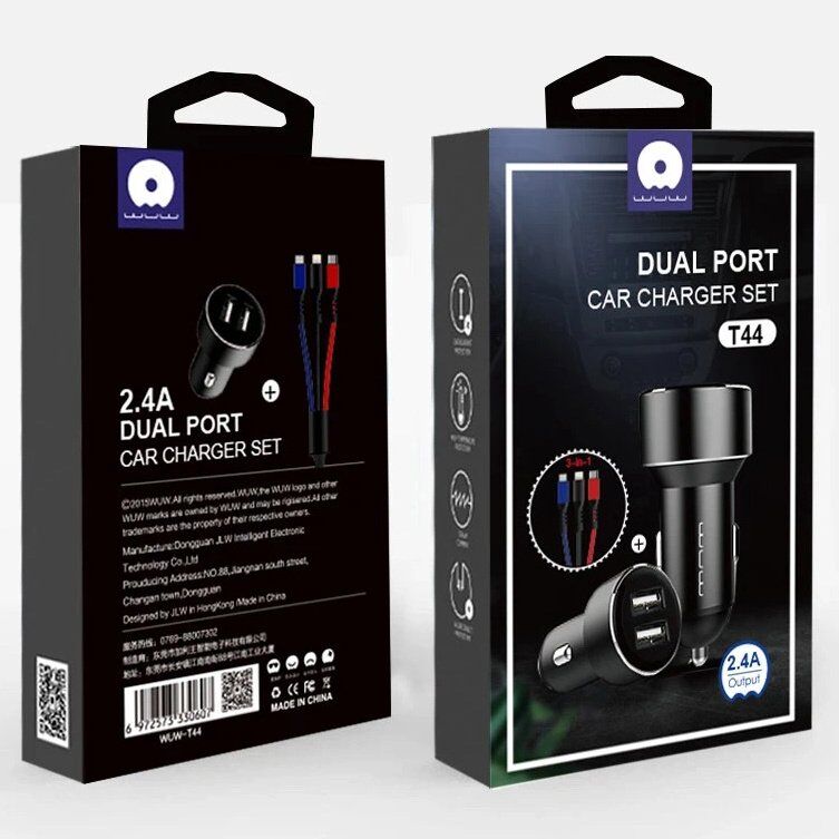 Автомобільний зарядний пристрій WUW T44 2USB 2.4A + USB 3В1 ЧОРНИЙ (35) Автомобільний зарядний пристрій WUW T44 2USB 2.4A + USB 3В1 ЧОРНИЙ (35)