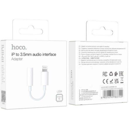 Аудіо-конвертор HOCO LS34 Original Lightning (папа) - 3,5 мм (мама), 8 см, білий Аудіо-конвертор HOCO LS34 Original Lightning (папа) - 3,5 мм (мама), 8 см, білий