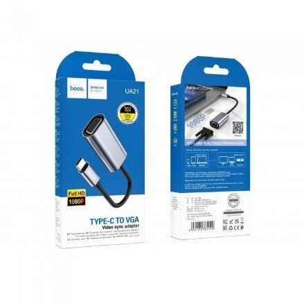 Відео-адаптер HOCO UA21 Origin Type-C (штекер) на VGA (гніздо) 1080P, 13см, сірий Відео-адаптер HOCO UA21 Origin Type-C (штекер) на VGA (гніздо) 1080P, 13см, сірий