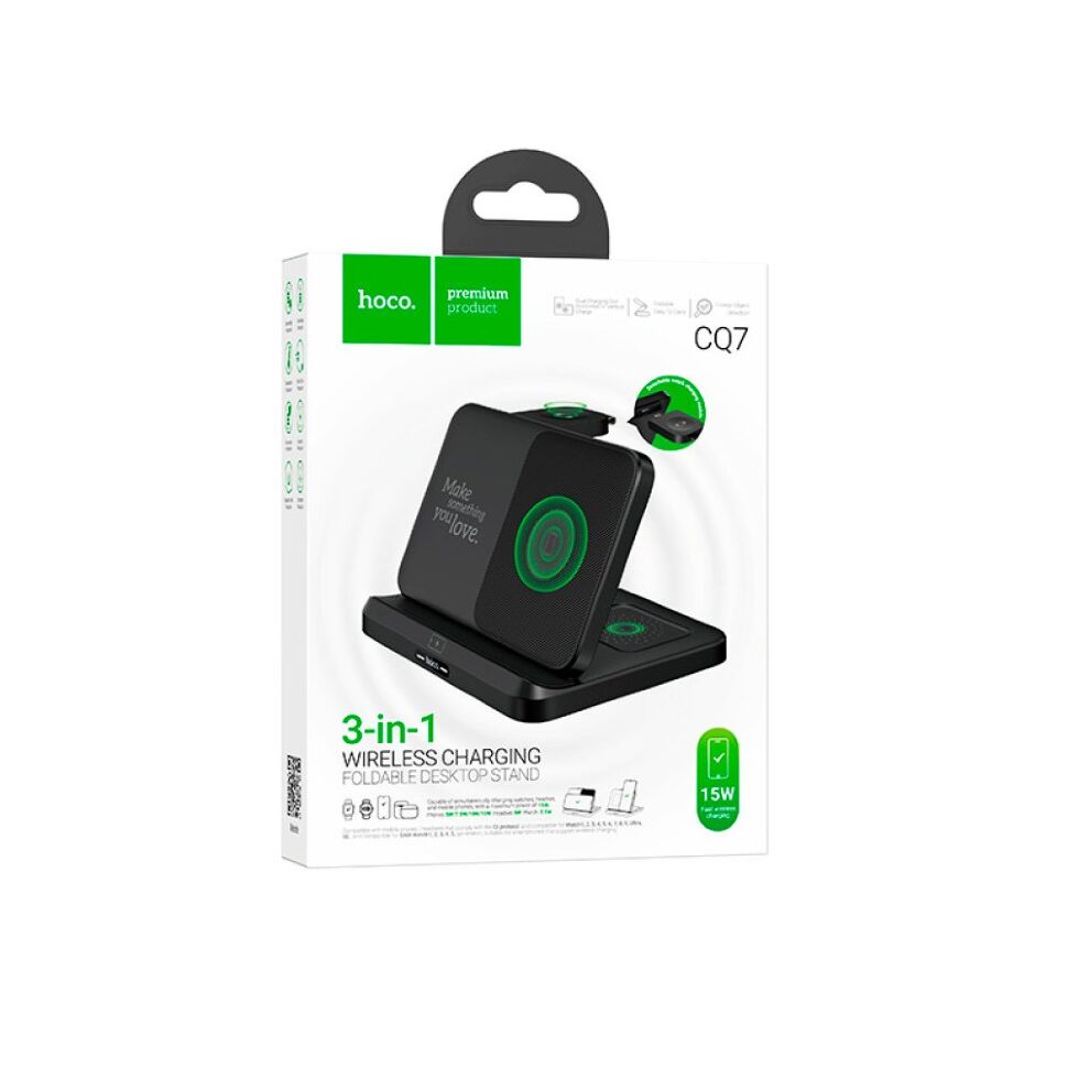 Бездротовий зарядний пристрій HOCO CQ7 3В1 ЧОРНИЙ