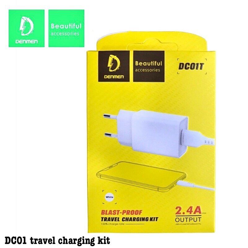 Мережевий зарядний пристрій DENMEN DC01T + CABLE USB Type-C 2.4A 1USB БІЛИЙ