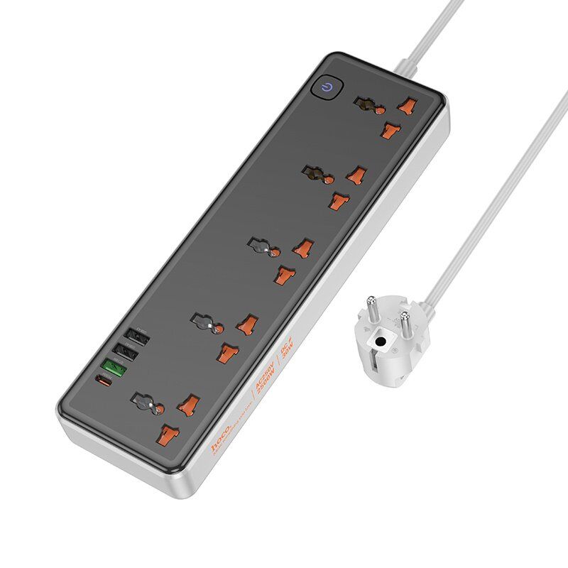 Сетевой удлинитель Hoco AC14A PD30W (3USB/1Type-C/5xSocket) (черный)