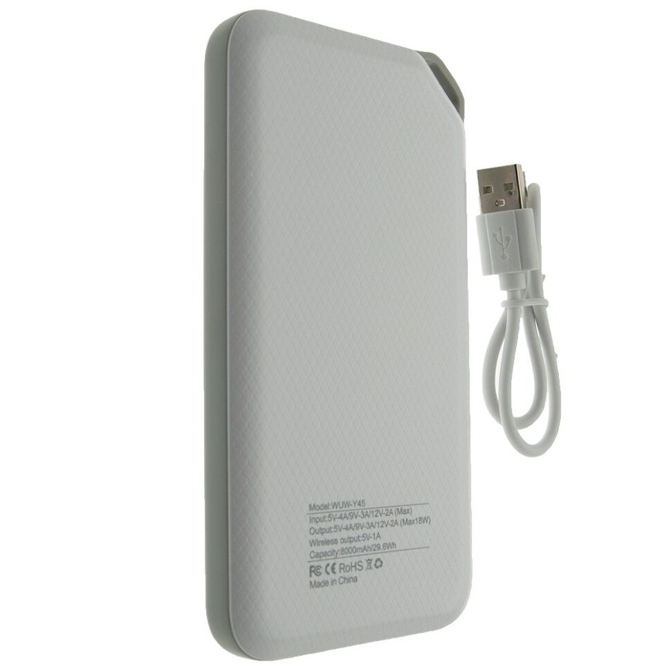 Power Bank WUW Y45 8000 mAh БІЛИЙ Бездротова зарядка Power Bank WUW Y45 8000 mAh БІЛИЙ Бездротова зарядка