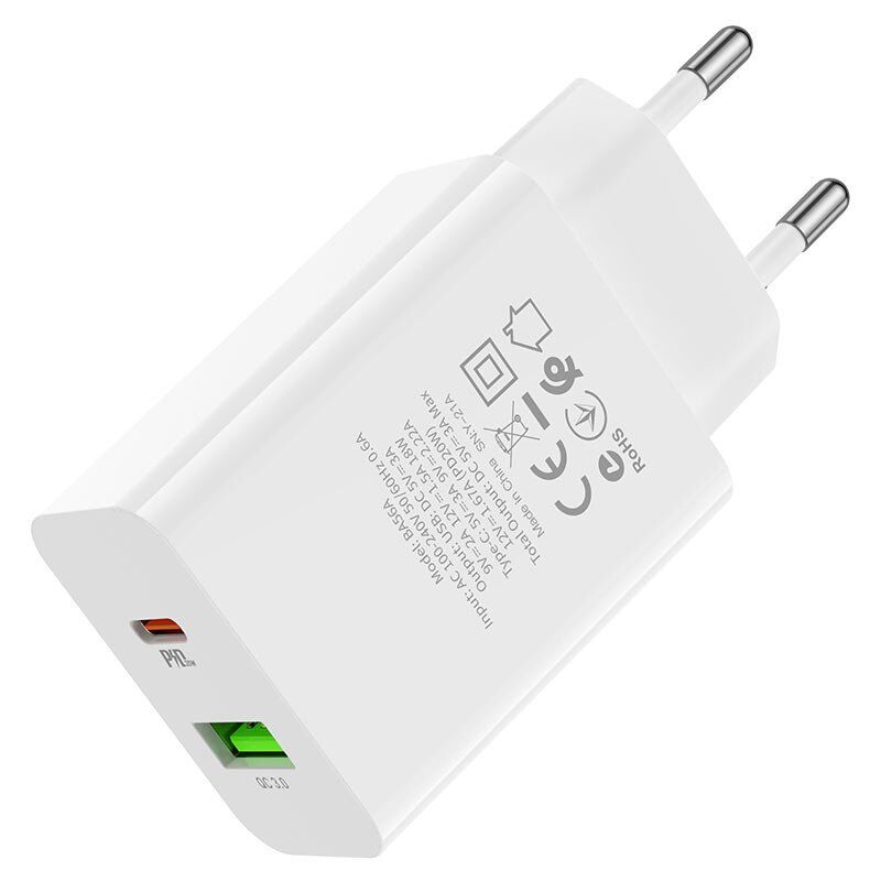 Мережевий зарядний пристрій BOROFONE BA56A Lavida dual port PD20W+QC3.0 charger(EU) Мережевий зарядний пристрій BOROFONE BA56A Lavida dual port PD20W+QC3.0 charger(EU)