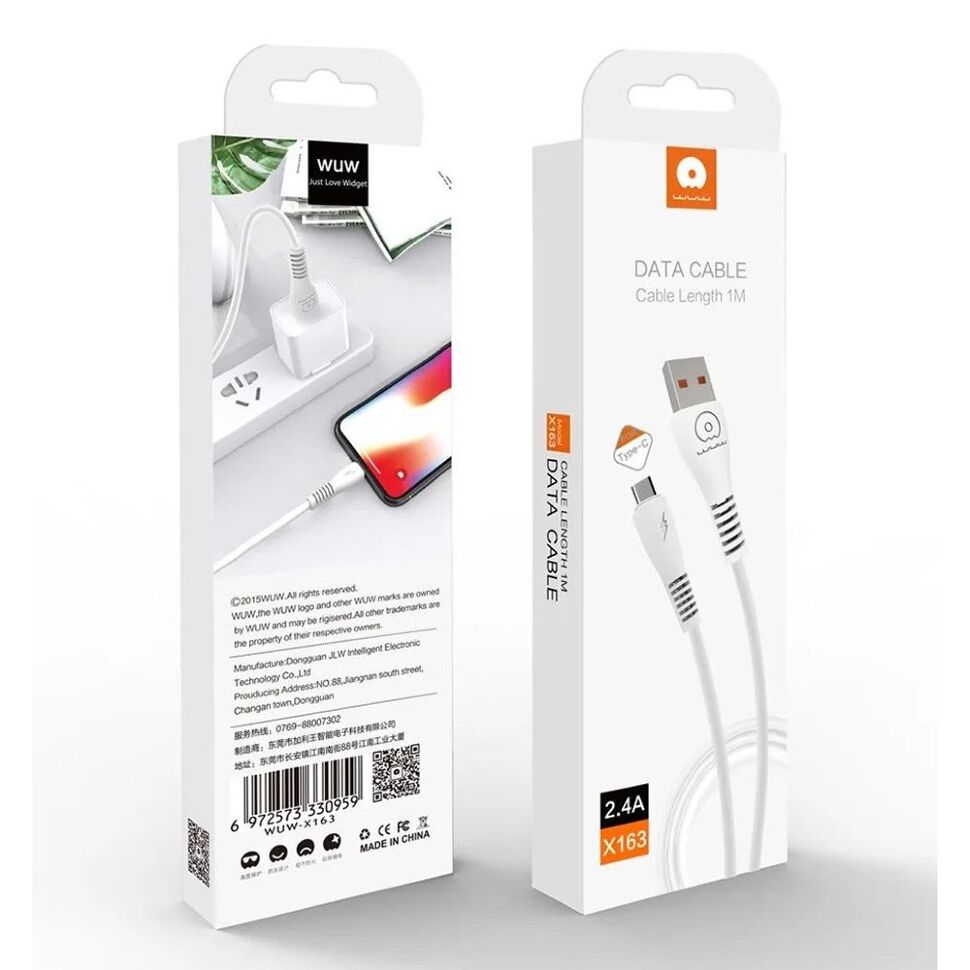 Кабель USB WUW X163 USB - Lightning 2,4A 1М БІЛИЙ (70)