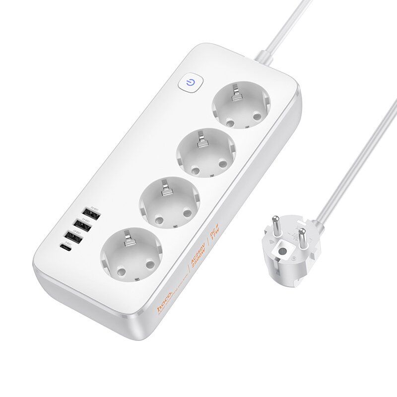 Сетевой удлинитель Hoco AC21 (3USB/1Type-C/4xSocket) 1,5м (білий)