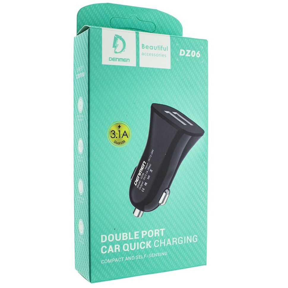 Автомобільний зарядний пристрій DENMEN DZ06 3.1A 2USB PORT ЧОРНИЙ Автомобільний зарядний пристрій DENMEN DZ06 3.1A 2USB PORT ЧОРНИЙ
