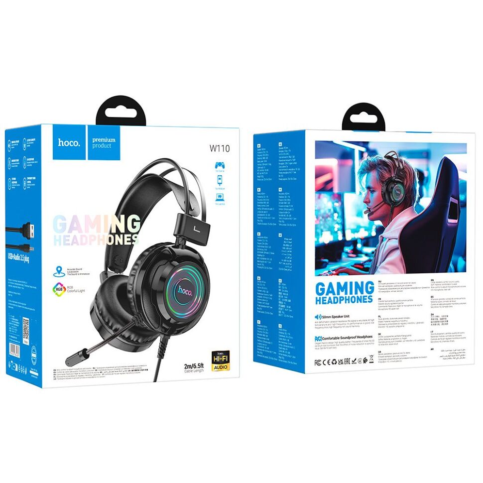 Дротова комп'ютерна гарнiтура HOCO W110, чорний