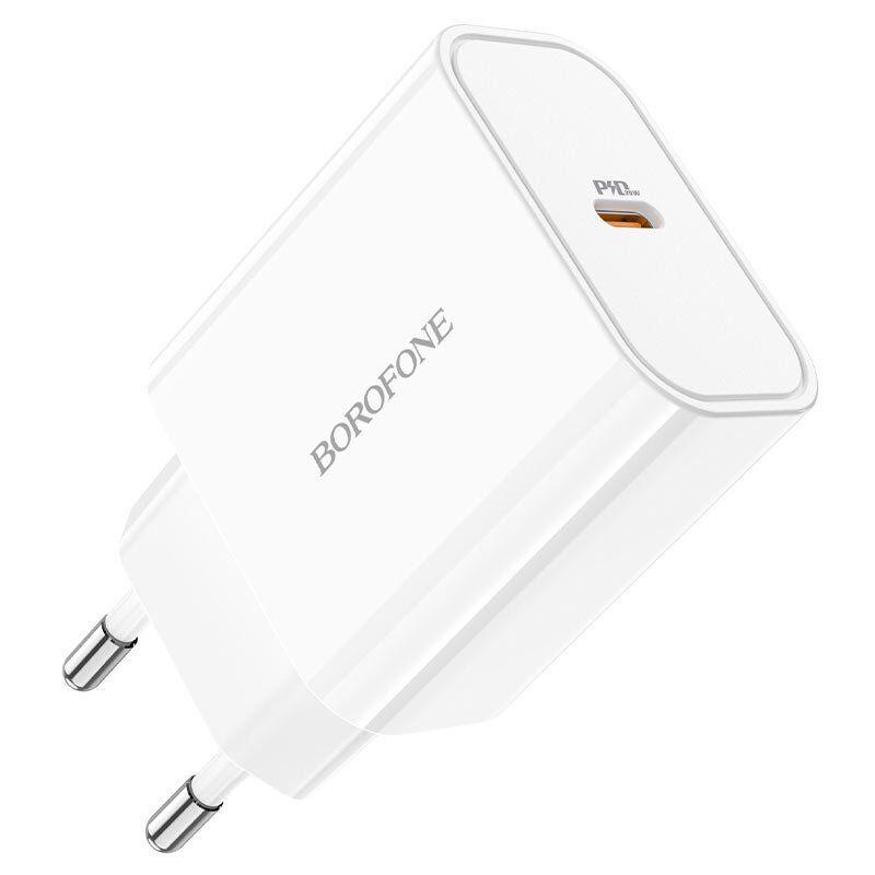 Мережевий зарядний пристрій BOROFONE BA57A Easy Speed single port PD20W USB-C, БІЛИЙ