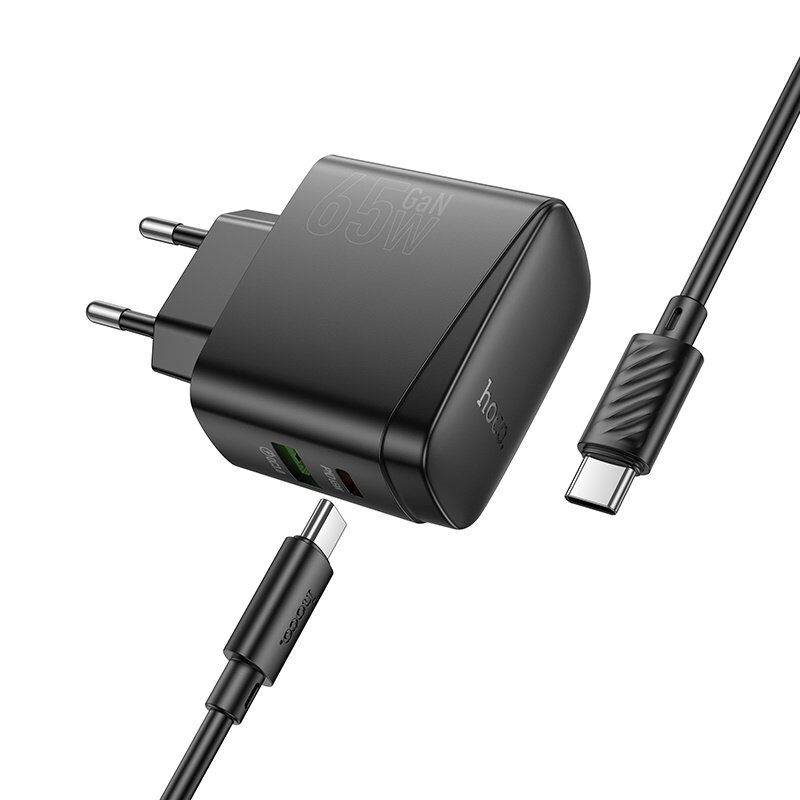 Мережевий зарядний пристрій HOCO CS63A TYPE-C PD 65W + USB QC 3.0 + КАБЕЛЬ TYPE-C - TYPE-C, чорний Мережевий зарядний пристрій HOCO CS63A TYPE-C PD 65W + USB QC 3.0 + КАБЕЛЬ TYPE-C - TYPE-C, чорний