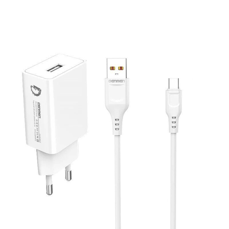 Мережевий зарядний пристрій DENMEN DC01V + CABLE Micro-USB 2.4A 1USB БІЛИЙ Мережевий зарядний пристрій DENMEN DC01V + CABLE Micro-USB 2.4A 1USB БІЛИЙ