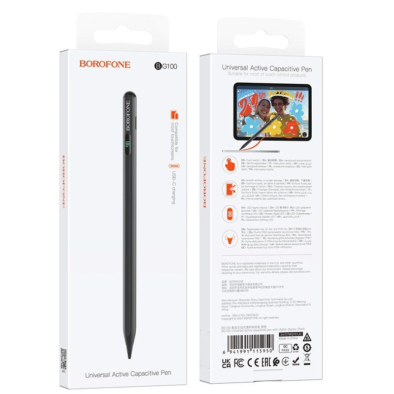 Універсальний стилус для планшета BOROFONE BG100, чорний Універсальний стилус для планшета BOROFONE BG100, чорний