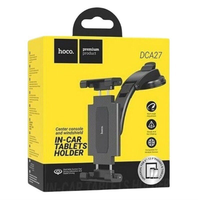 Автомобільний тримач HOCO DCA27 з присоскою для телефону і планшета 6 - 12.9", чорний