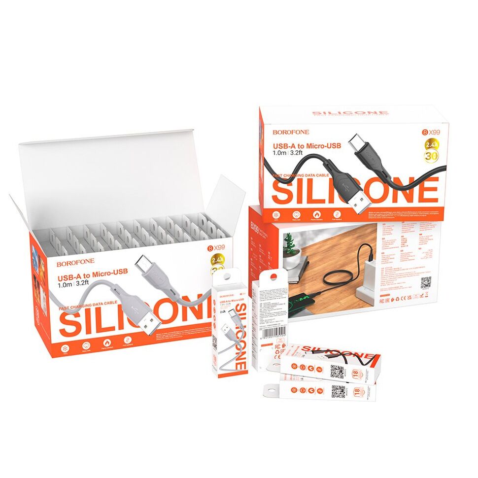 USB кабель BOROFONE BX99 Method USB - micro USB silicone, чорний USB кабель BOROFONE BX99 Method USB - micro USB silicone, чорний