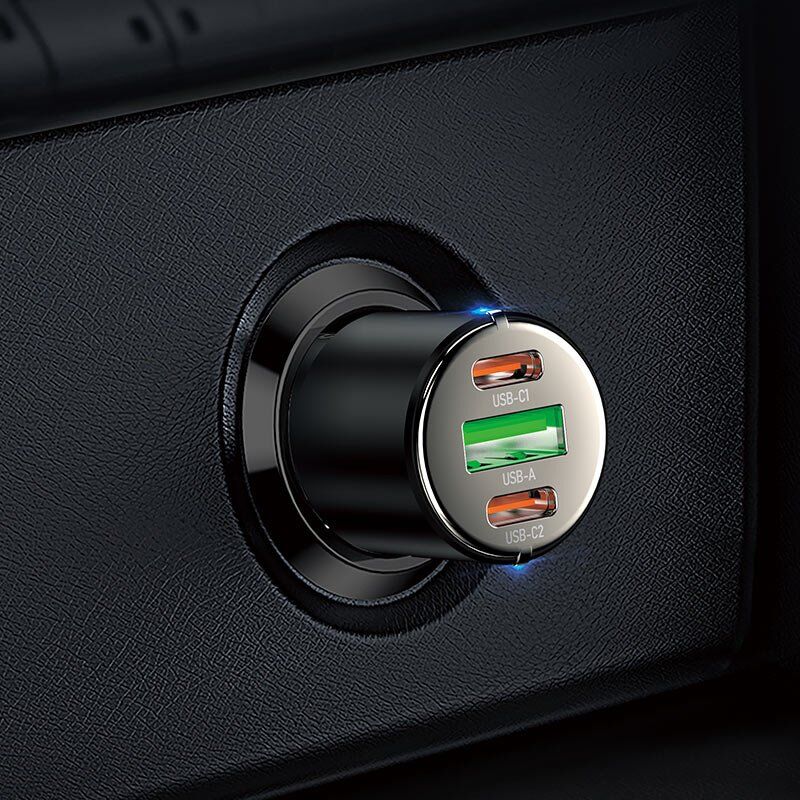 Автомобільний зарядний пристрій HOCO NZ6 45W 2*Type-C PD + USB-A QC3.0 ЧОРНИЙ Автомобільний зарядний пристрій HOCO NZ6 45W 2*Type-C PD + USB-A QC3.0 ЧОРНИЙ