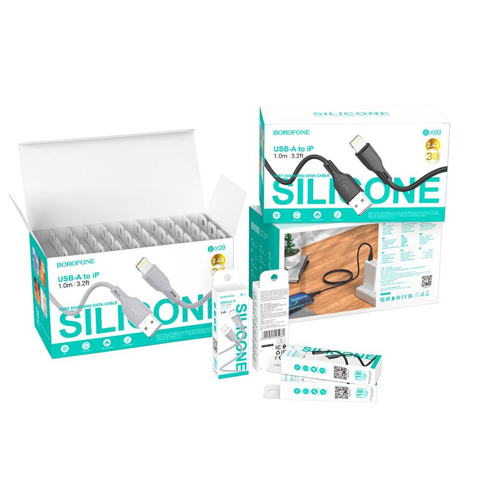USB кабель BOROFONE BX99 Method USB - Lightning silicone, ЧОРНИЙ