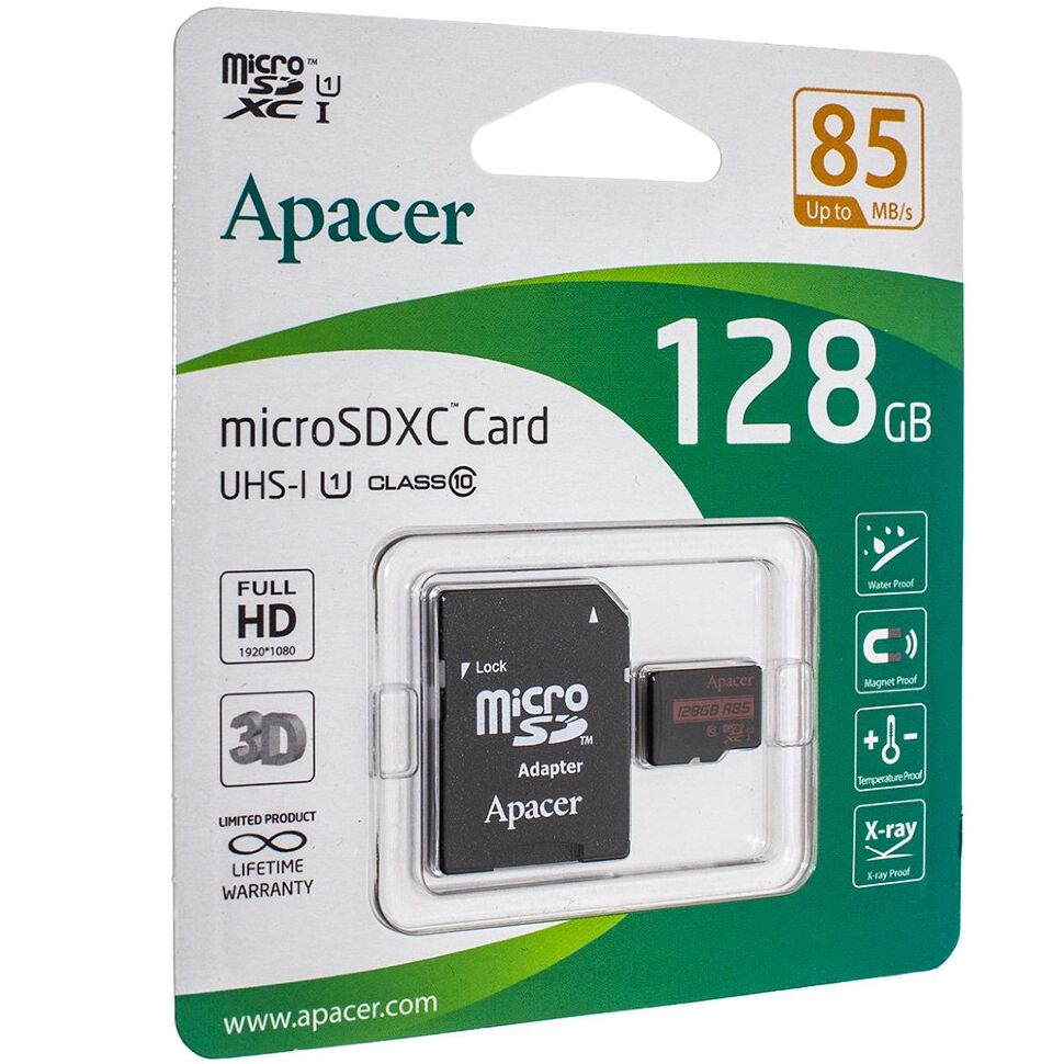 Карта пам'яті micro 128Gb Apacer SDHC (UHS-1) class 10 (adapter SD) Карта пам'яті micro 128Gb Apacer SDHC (UHS-1) class 10 (adapter SD)