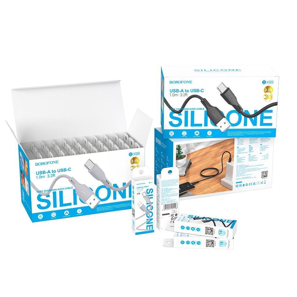 USB кабель BOROFONE BX99 Method USB - Type-C silicone, чорний USB кабель BOROFONE BX99 Method USB - Type-C silicone, чорний