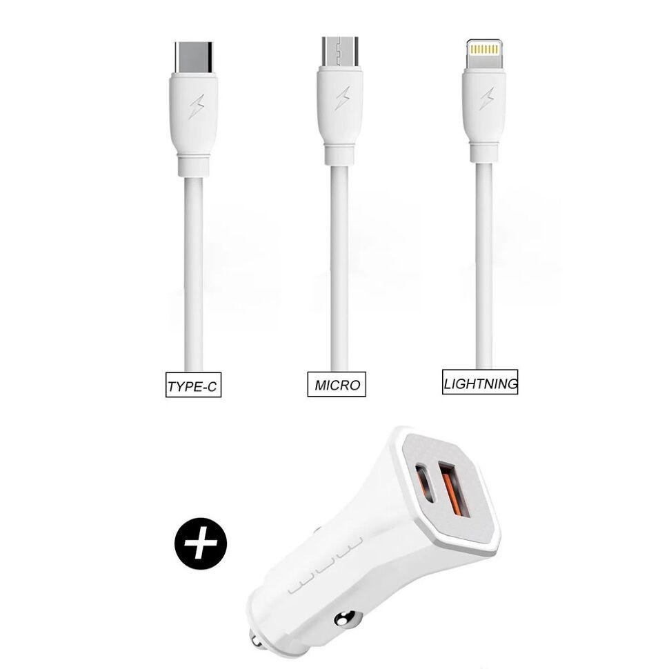 Автомобільний зарядний пристрій WUW T54 USB + TYPE-C 2.4A + кабель USB Micro-USB (20) Автомобільний зарядний пристрій WUW T54 USB + TYPE-C 2.4A + кабель USB Micro-USB (20)
