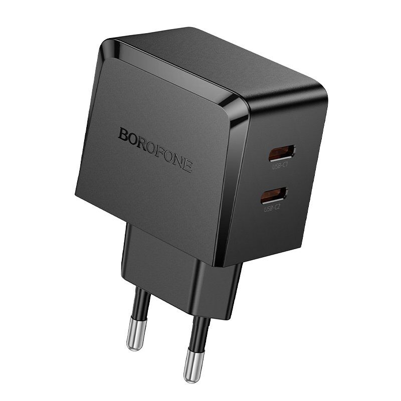 Мережевий зарядний пристрій BOROFONE BAS62A 2 TYPE-C PD 45W, чорний Мережевий зарядний пристрій BOROFONE BAS62A 2 TYPE-C PD 45W, чорний
