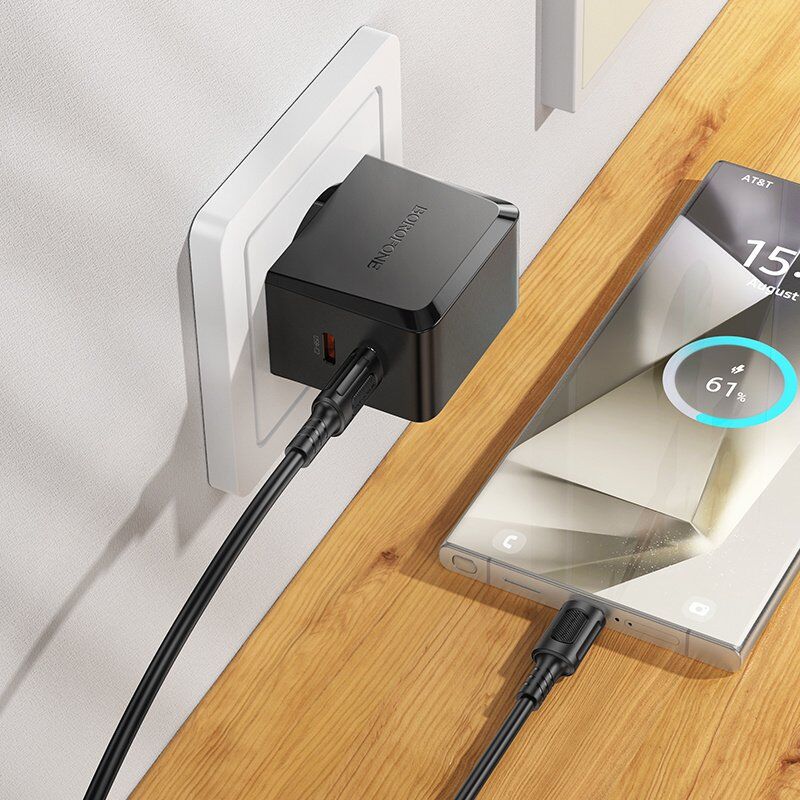 Мережевий зарядний пристрій BOROFONE BAS62A 2 TYPE-C PD 45W, чорний Мережевий зарядний пристрій BOROFONE BAS62A 2 TYPE-C PD 45W, чорний