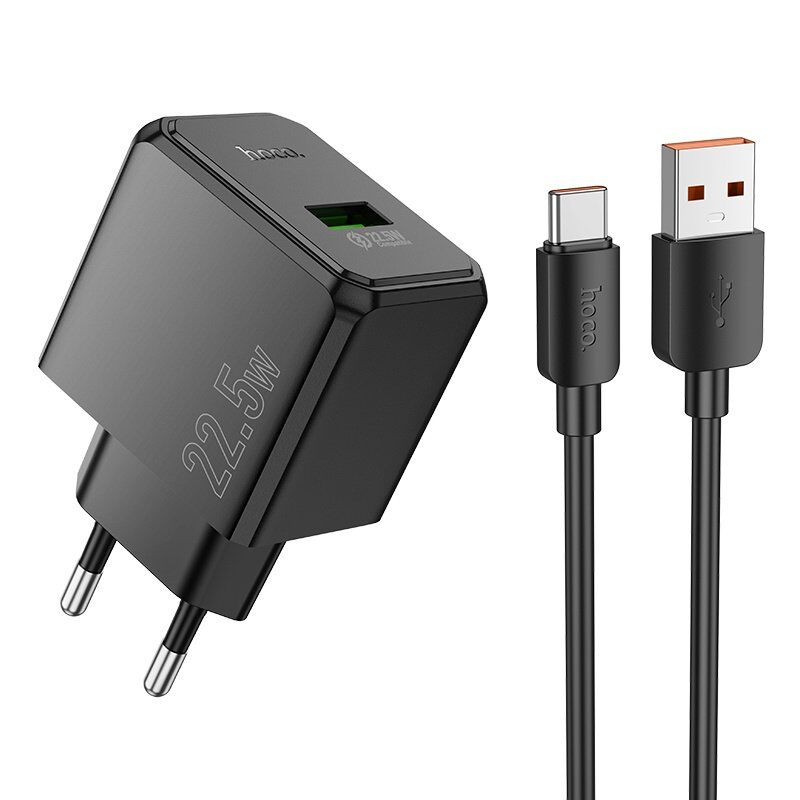 Мережевий зарядний пристрій HOCO CS17A Wish 22.5W USB + кабель USB - TYPE-C, чорний Мережевий зарядний пристрій HOCO CS17A Wish 22.5W USB + кабель USB - TYPE-C, чорний