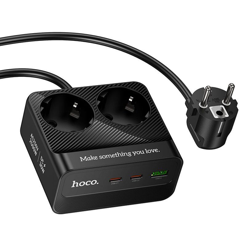 Сетевой удлинитель Hoco AC27 PD30W (1USB/2Type-C/2xSocket) 2м (черный)