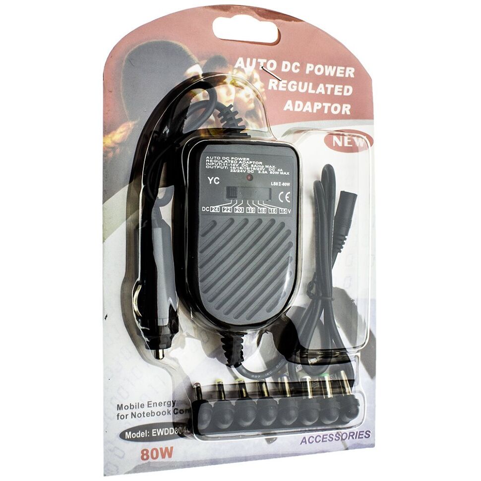 Універсальний автомобільний зарядний пристрій для ноутбука 80W з 8 перехідниками Універсальний автомобільний зарядний пристрій для ноутбука 80W з 8 перехідниками